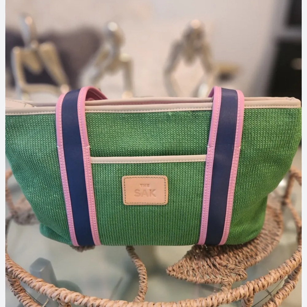 The Sak Belinda Satchel Kelly Green Pink Small Handbag Purse Bag